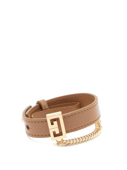 Matchesfashion.com Givenchy - Gv3 Chain-embellished Leather Bracelet - Womens - Green
