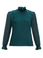 Matchesfashion.com Goat - Kasper Frilled-neck Silk Blouse - Womens - Dark Green