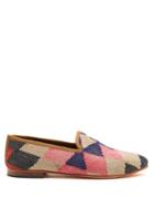 Artemis Design Shoes Diamond-patterned Woven Kilim And Leather Loafers