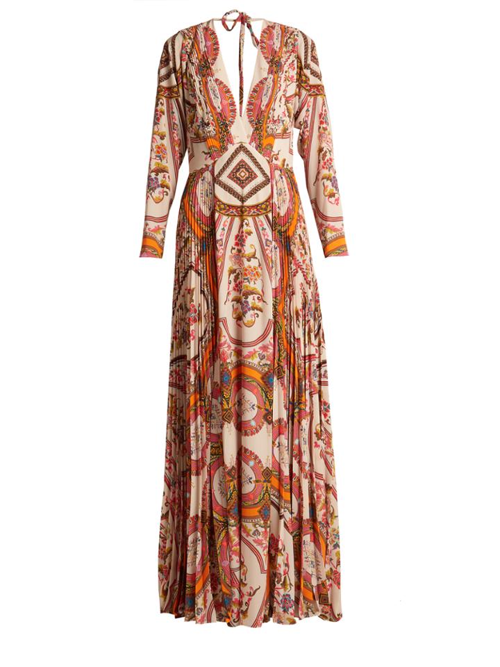 Etro Bengal Floral-print Pleated Crepe Gown