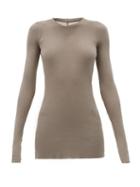 Matchesfashion.com Rick Owens - Elongated Ribbed-jersey Long-sleeved T-shirt - Womens - Light Brown