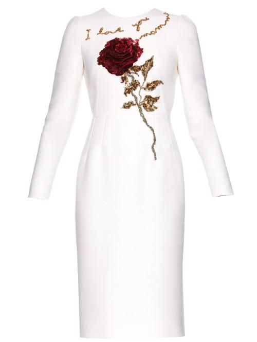 Dolce & Gabbana Rose-embellished Wool Crepe Dress
