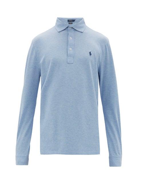 Matchesfashion.com Polo Ralph Lauren - Logo Embroidered Cotton Blend Polo Shirt - Mens - Blue