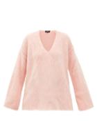 Matchesfashion.com Rochas - Oversized Mohair Blend Trapeze Sweater - Womens - Light Pink