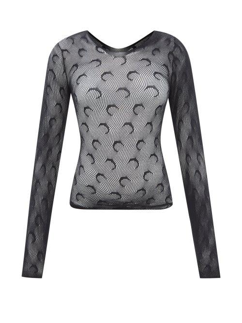 Marine Serre - Crescent Moon-jacquard Mesh Top - Womens - Black