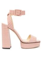 Matchesfashion.com Jimmy Choo - Jax Crocodile-effect Leather Platform Sandals - Womens - Pink