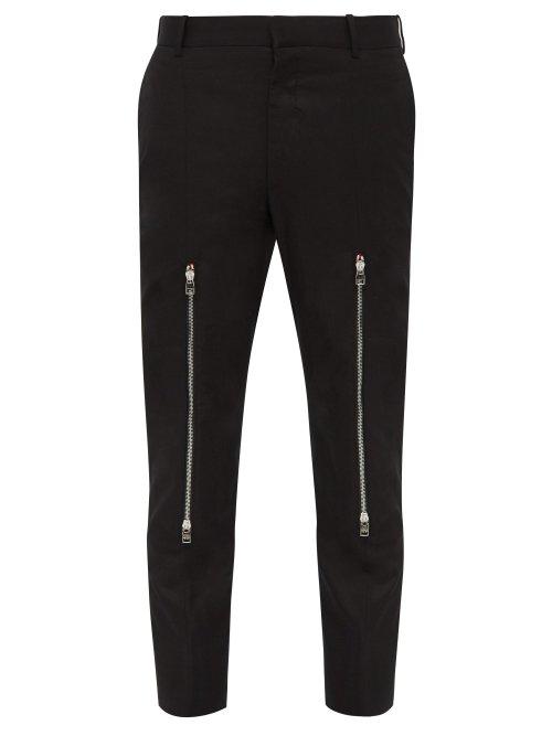 Matchesfashion.com Alexander Mcqueen - Zipped Knee Cotton Micro Twill Trousers - Mens - Black