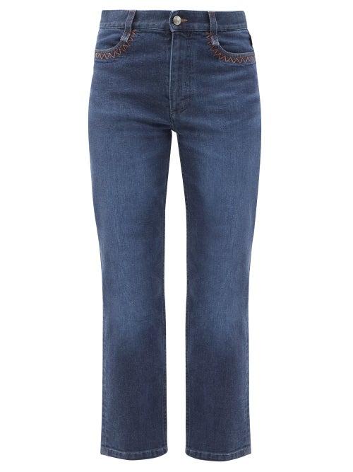 Matchesfashion.com Chlo - Logo-print Topstitched Straight-leg Cropped Jeans - Womens - Denim