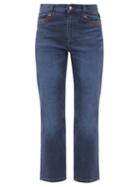 Matchesfashion.com Chlo - Logo-print Topstitched Straight-leg Cropped Jeans - Womens - Denim