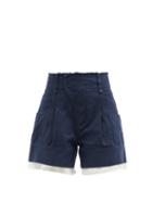Ladies Rtw Chlo - Silk-hem Cotton-herringbone Shorts - Womens - Navy
