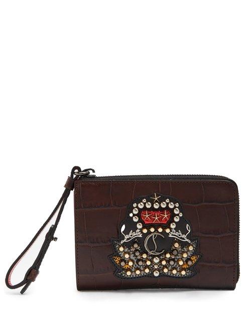 Matchesfashion.com Christian Louboutin - Tinos Crest Embellished Leather Wallet - Mens - Brown