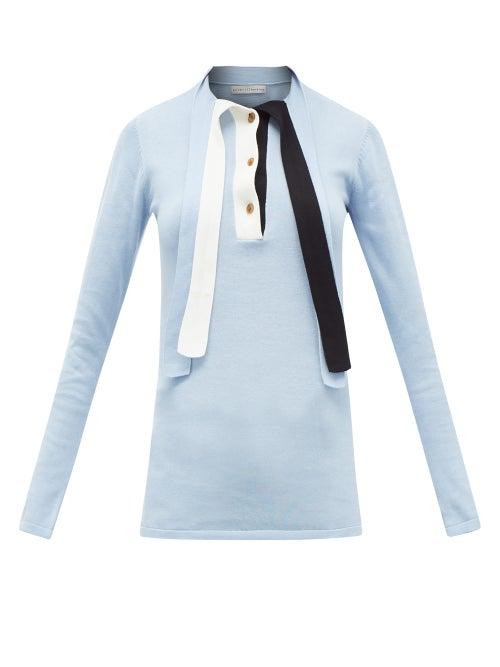 Matchesfashion.com Palmer//harding - Revan Tie-neck Cotton And Modal Jersey Sweater - Womens - Light Blue