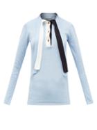 Matchesfashion.com Palmer//harding - Revan Tie-neck Cotton And Modal Jersey Sweater - Womens - Light Blue