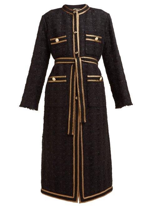Matchesfashion.com Gucci - Tape Embroidered Tweed Coat - Womens - Black