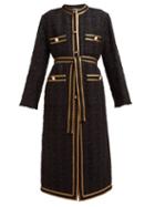Matchesfashion.com Gucci - Tape Embroidered Tweed Coat - Womens - Black