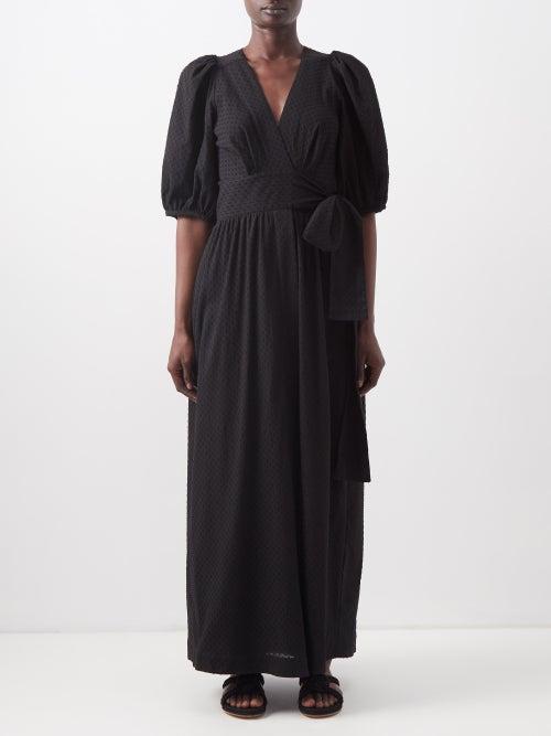 Three Graces London - Bronwyn Fil-coup Cotton Wrap Maxi Dress - Womens - Black