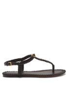 Ladies Shoes Valentino Garavani - Roman Stud Flat Macram-leather Sandals - Womens - Black