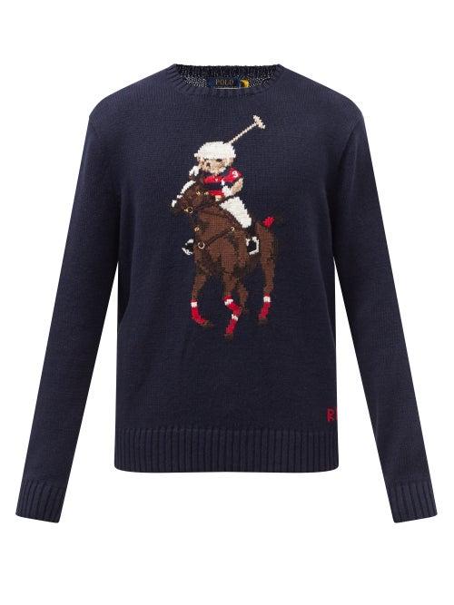 Polo Ralph Lauren - Polo Bear-jacquard Cotton-blend Sweater - Mens - Navy