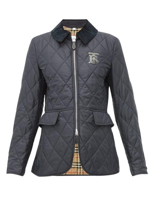 Matchesfashion.com Burberry - Ongar Monogram Appliqu Quilted Jacket - Womens - Navy