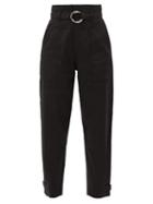 Matchesfashion.com Frame - Paperbag-waist Linen-blend Trousers - Womens - Black