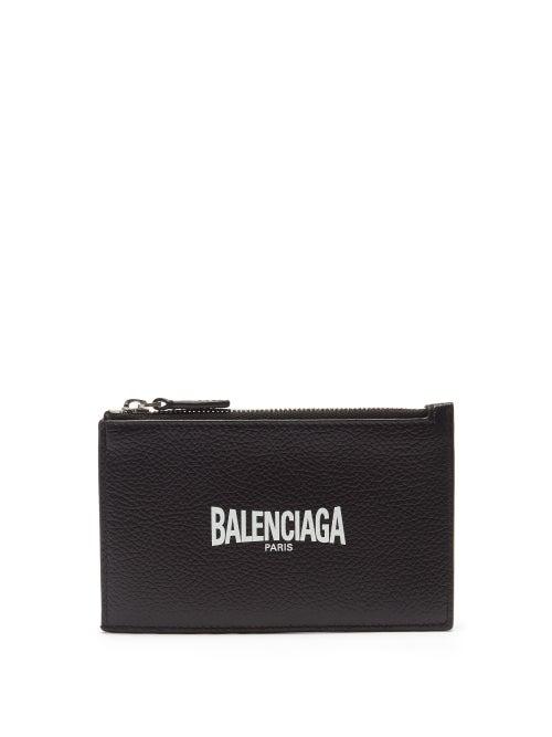 Balenciaga - Logo-print Zipped Grained-leather Cardholder - Mens - Black