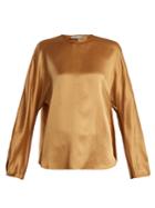 Vince Round-neck Long-sleeved Silk-satin Top