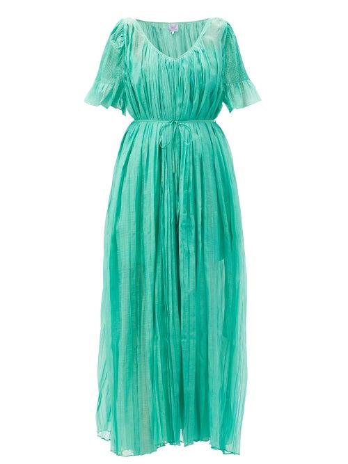 Matchesfashion.com Thierry Colson - Sabina Pleated Cotton Dress - Womens - Green