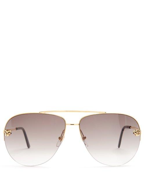 Matchesfashion.com Cartier Eyewear - Panthre De Cartier Aviator Sunglasses - Womens - Gold