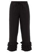 Matchesfashion.com Muzungu Sisters - Talitha Ruffled-hem Linen Trousers - Womens - Black