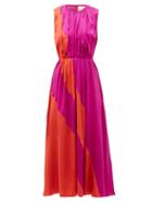 Matchesfashion.com Roksanda - Cora Gathered Silk-charmeuse Midi Dress - Womens - Red Multi
