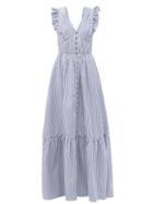 Matchesfashion.com Self-portrait - Ruffled V-neck Striped Cotton-poplin Maxi Dress - Womens - Blue White