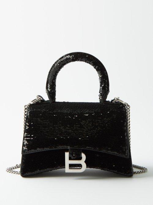 Balenciaga - Hourglass Xs Sequinned Handbag - Womens - Black