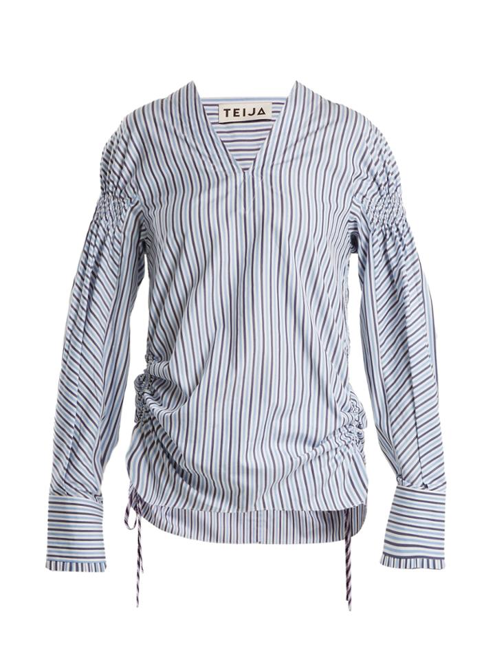 Teija Striped Cotton-poplin Blouse