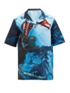 Matchesfashion.com Valentino - Dragons Garden Cotton-poplin Shirt - Mens - Blue Multi