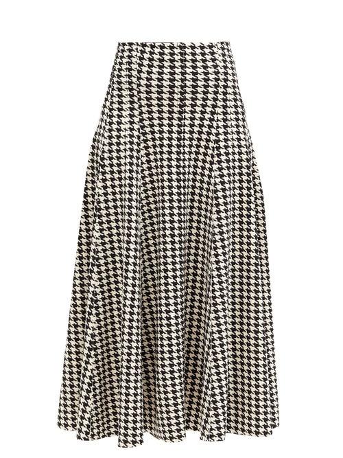 Matchesfashion.com Norma Kamali - Grace Houndstooth-print Flared Jersey Skirt - Womens - Black/white
