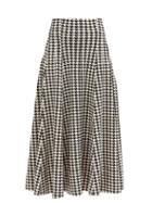 Matchesfashion.com Norma Kamali - Grace Houndstooth-print Flared Jersey Skirt - Womens - Black/white