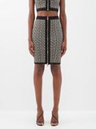 Balmain - Monogram-jacquard Zipped Pencil Skirt - Womens - Black White