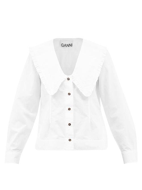 Ganni - Chelsea-collar Organic-cotton Poplin Shirt - Womens - White