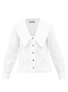 Ganni - Chelsea-collar Organic-cotton Poplin Shirt - Womens - White
