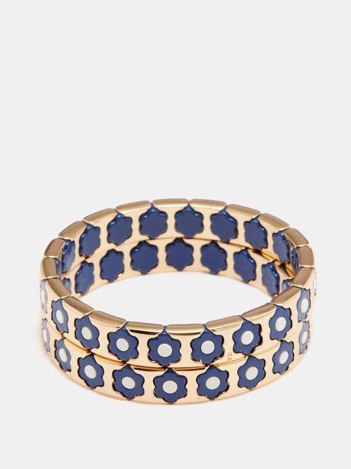 Roxanne Assoulin - Urban Florals Enameled Bracelet Set - Womens - Blue Multi