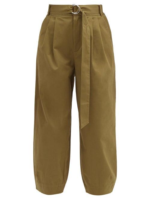 Matchesfashion.com Tibi - Myriam Belted Cotton-blend Twill Trousers - Womens - Khaki