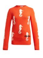 Matchesfashion.com Prada - Seahorse Intarsia Wool Blend Sweater - Womens - Orange Multi
