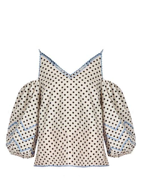Matchesfashion.com Anna October - Polka Dot Cotton Poplin Top - Womens - White Black