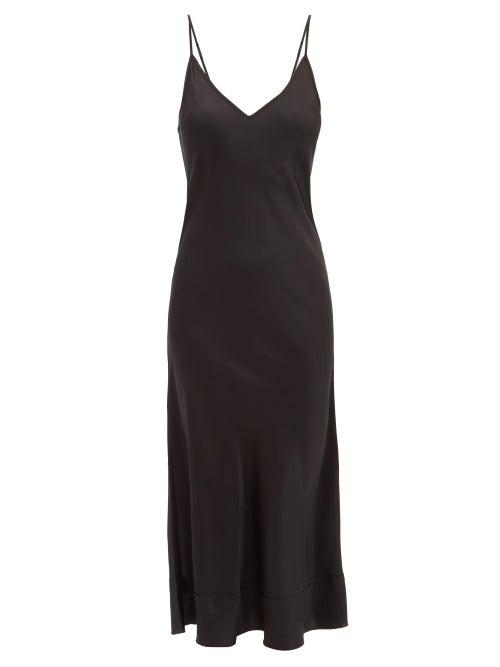 Matchesfashion.com Lee Mathews - Stella Raw Edged Silk Satin Slip Dress - Womens - Black