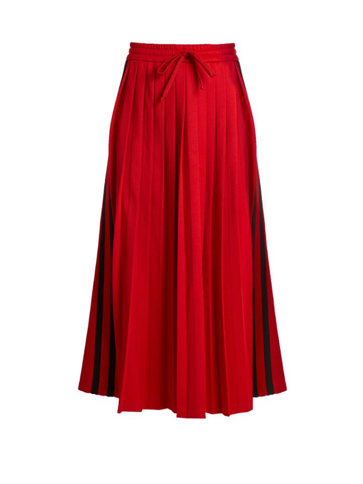 Gucci Contrast-stripe Pleated Midi Skirt