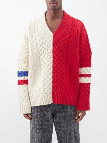 Charles Jeffrey Loverboy - Colour-blocked Wool-blend Cricket Sweater - Mens - White Red