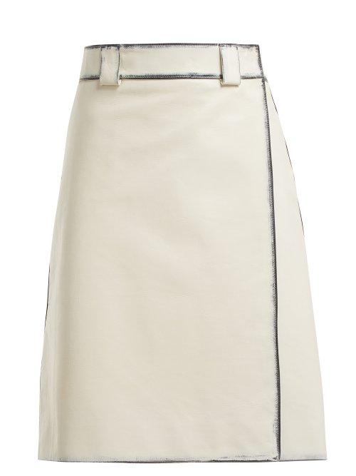 Matchesfashion.com Prada - Distressed Leather A Line Skirt - Womens - White Multi