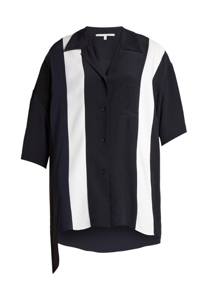 Stella Mccartney Stripe-panel Silk Crepe De Chine Top