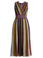 Missoni V-neck Striped Pleated Knit Dress