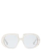 Matchesfashion.com Loewe - Anagram Oversized Marbled Acetate Sunglasses - Womens - White